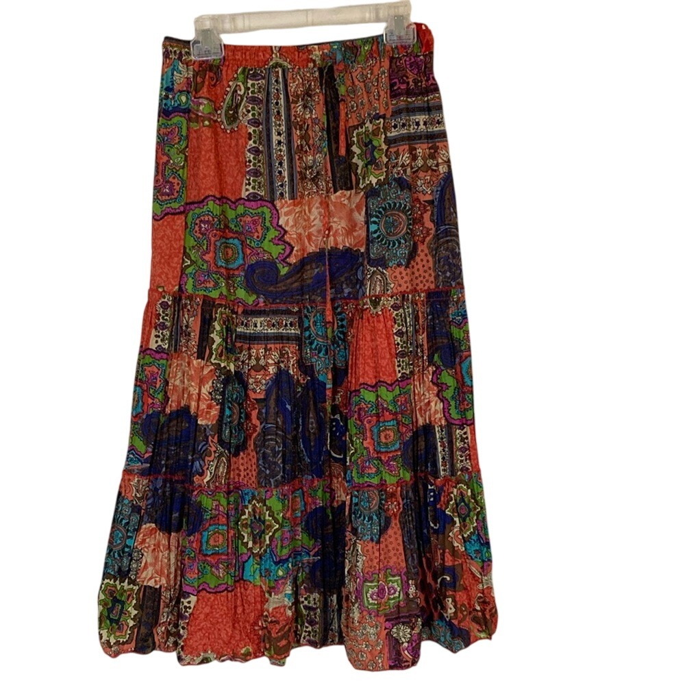 Bobbie Brooks Womens Colorful Tiered Maxi Skirt Size Small Boho Hippie Festival‎